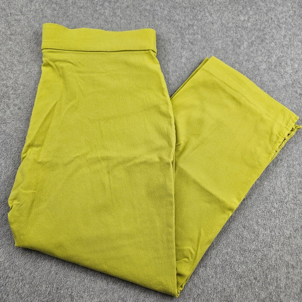 ROZ & ALI Crop Pants Women 10 Green Lattice Hem Pull On Stretch Casual Modern